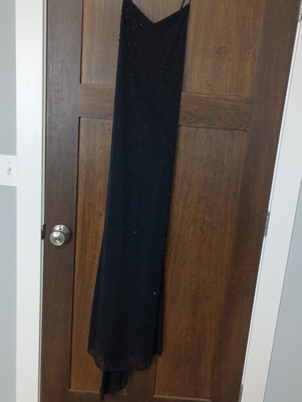 Vintage 90s Roberta Beaded Maxi Dress-Black Evening Gown Size Small